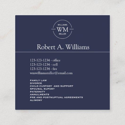 Marine carrée moderne initiale circulaire - carte (Dos)