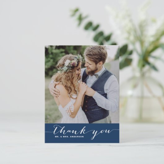 Marine | Carte postale verticale Mariage de script (Debout devant)