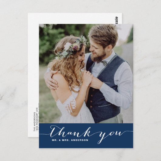 Marine | Carte postale verticale Mariage de script (Devant / Derrière)