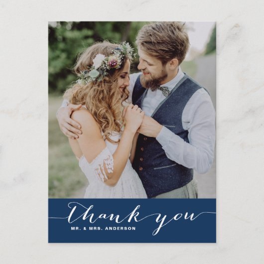 Marine | Carte postale verticale Mariage de script (Devant)