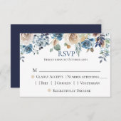 Marine Champagne bleu Mariage floral RSVP (Devant / Derrière)