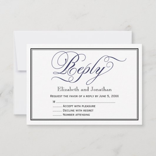 Marine Chic Calligrafie Script Trouwantwoordkaart RSVP Kaartje (Voorkant)