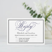 Marine Chic Calligrafie Script Trouwantwoordkaart RSVP Kaartje (Staand voorkant)