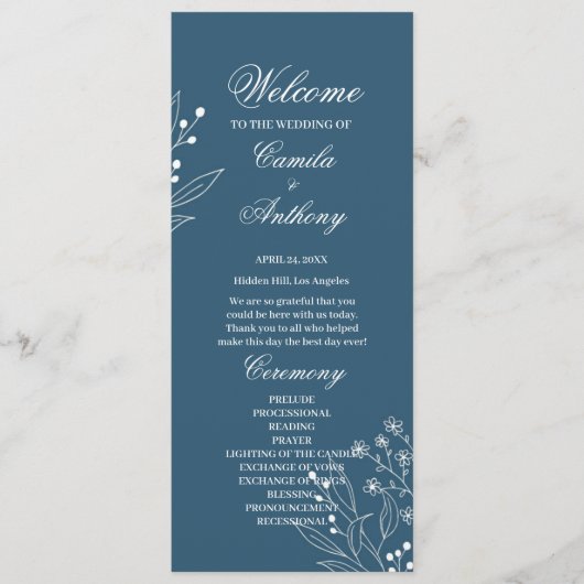 Marine Corner Floral Boho Bruiloft Programma (Voorkant)