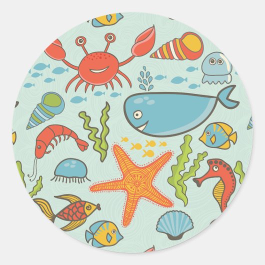 Marine Creature Pattern Ronde Sticker (Voorkant)