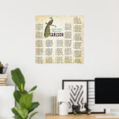 Marine damast vintage moderne pauw zitplaatskaart poster (Thuiskantoor)