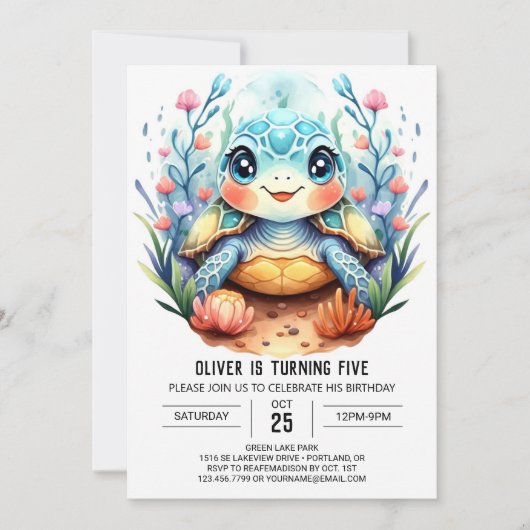 Marine digitale chique schildpad jongen verjaardag kaart (Voorkant)