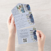 Marine & Dusty Blauw Bloemen Foto Bruiloft All In One Uitnodiging (Afscheurbaar)
