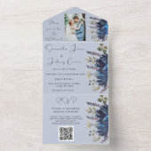 Marine & Dusty Blauw Bloemen Foto Bruiloft All In One Uitnodiging (Binnen)
