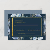 Marine Dusty Blue Floral Spring Bloom Wedding RSVP (Devant / Derrière)