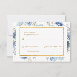 Marine Dusty Blue Floral Spring Bloom Wedding RSVP