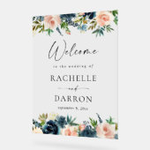 Marine, Dusty Blue & Rose Floral Mariage Bienvenue (Angle)