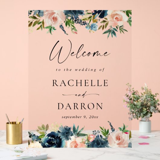 Marine, Dusty Blue & Rose Floral Mariage Bienvenue (Mariage)