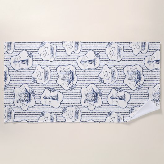 Marine Elements Blue White Lighthouse Ship Strandlaken (Voorkant)