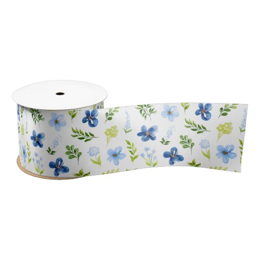 Marine en Baby Blauwe Bloemen met Bladerpatroon Lint (Spoel)