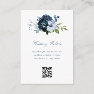 marine en blauwe QR code bruiloft website Informatiekaartje