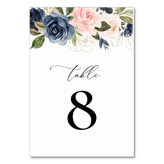 marine en blozen bloemenbruiloft kaart (Voorkant)