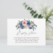Marine en Blush Bloemen Bruids Display Douche Informatiekaartje (Staand voorkant)