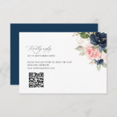 marine en blush bruiloft QR code RSVP kaart (Voorkant / Achterkant)
