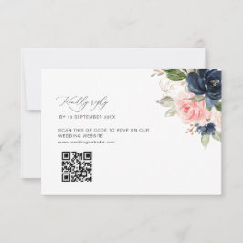 marine en blush bruiloft QR code RSVP kaart