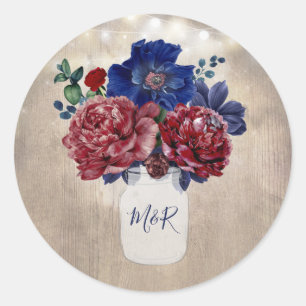 Marine en Bourgondië Bloemen Rustiek Land Bruiloft Ronde Sticker