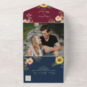 Marine en Bourgondische rustieke bloemen bruiloft All In One Uitnodiging (Buitenkant)