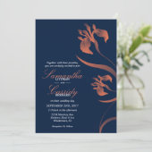 Marine en Coral Iris Bloemen Huwelijksuitnodiging Kaart (Staand voorkant)