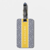 Marine en Geel Grieks Sleutel Aangepast Monogram Bagagelabel (Achterkant verticaal)