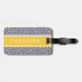 Marine en Geel Grieks Sleutel Aangepast Monogram Bagagelabel (Achterkant horizontaal)