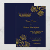 Marine en Gele Bloemen 5x7 Huwelijksuitnodiging Kaart (Voorkant / Achterkant)