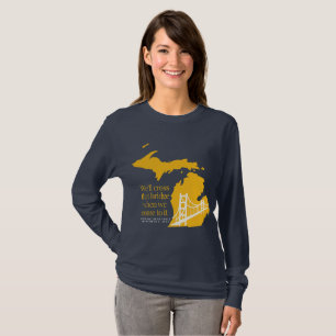 Marine en gele Mackinac brug t-shirt met lange mou