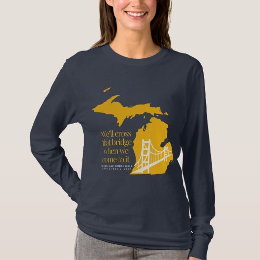 Marine en gele Mackinac brug t-shirt met lange mou (Voorkant)