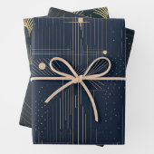 Marine en Gilt Art Deco Wrapping Papier Inpakpapier Vel (In situ)