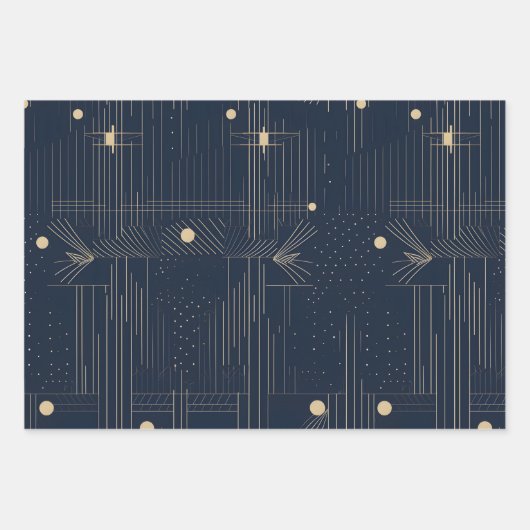 Marine en Gilt Art Deco Wrapping Papier Inpakpapier Vel (Voorkant)