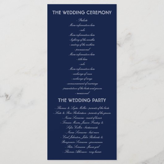 Marine en Gold Shooting Star Night Wedding Program Programma (Achterkant)