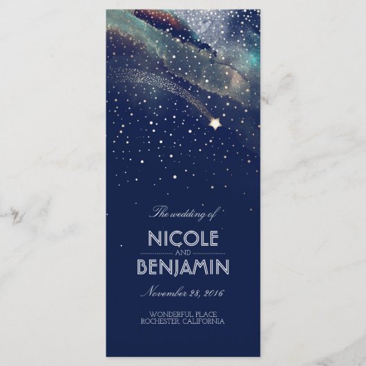 Marine en Gold Shooting Star Night Wedding Program Programma (Voorkant)