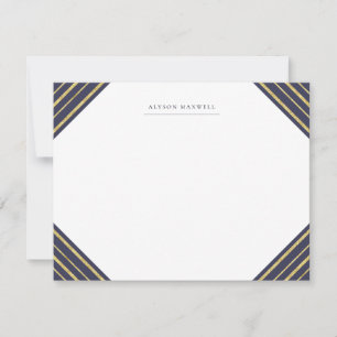 Marine en Gold Stripes Monogrammed Stationery Notitiekaartje