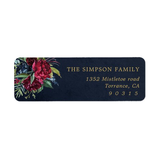 Marine en Gold Winter Floral Retouradres Labels (Voorkant)