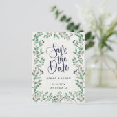 Marine en Goud botanische illustratie Save the Dat Briefkaart (Staand voorkant)