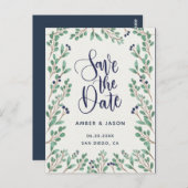 Marine en Goud botanische illustratie Save the Dat Briefkaart (Voorkant / Achterkant)