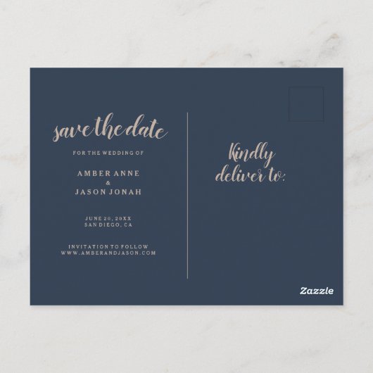 Marine en Goud botanische illustratie Save the Dat Briefkaart (Achterkant)