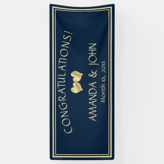 Marine en goud Elegante bruiloft Gefeliciteerd Spandoek (Verticaal)