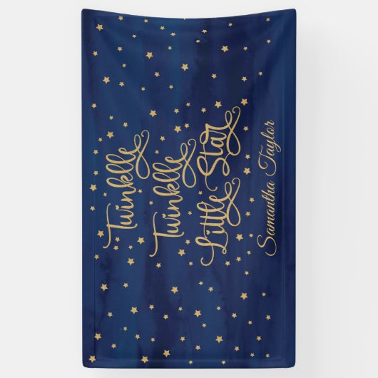 Marine en goud glitter twinkle twinkle kleine ster spandoek (Verticaal)
