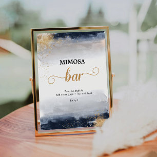 Marine en Goud Mimosa Bar Teken Reclamebord Met Voetstuk