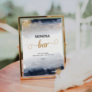 Marine en Goud Mimosa Bar Teken Reclamebord Met Voetstuk