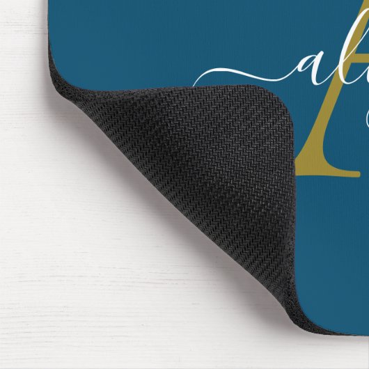 Marine en Goud Monogram Script Naam Custom Mousepa Muismat (Hoek)
