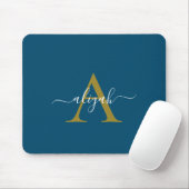 Marine en Goud Monogram Script Naam Custom Mousepa Muismat (Met muis)