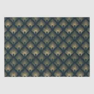 Marine en Goud Palm-Peacock Art Deco Tissue Paper Tissuepapier