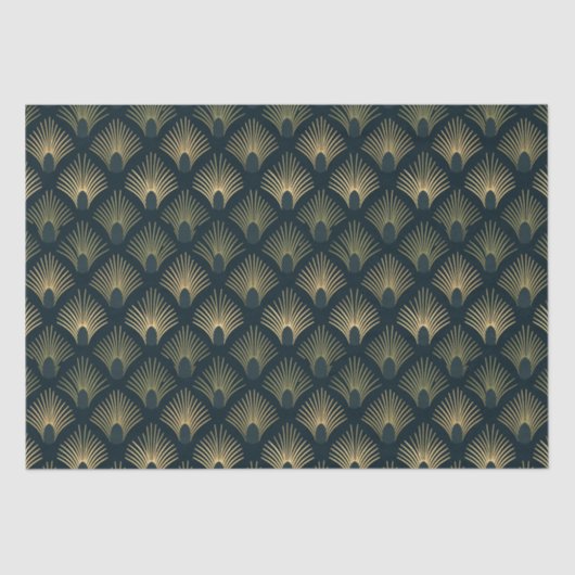 Marine en Goud Palm-Peacock Art Deco Tissue Paper Tissuepapier (Voorkant)