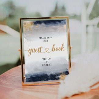 Marine en Goud Teken Ons Gastenboek Teken Reclamebord Met Voetstuk